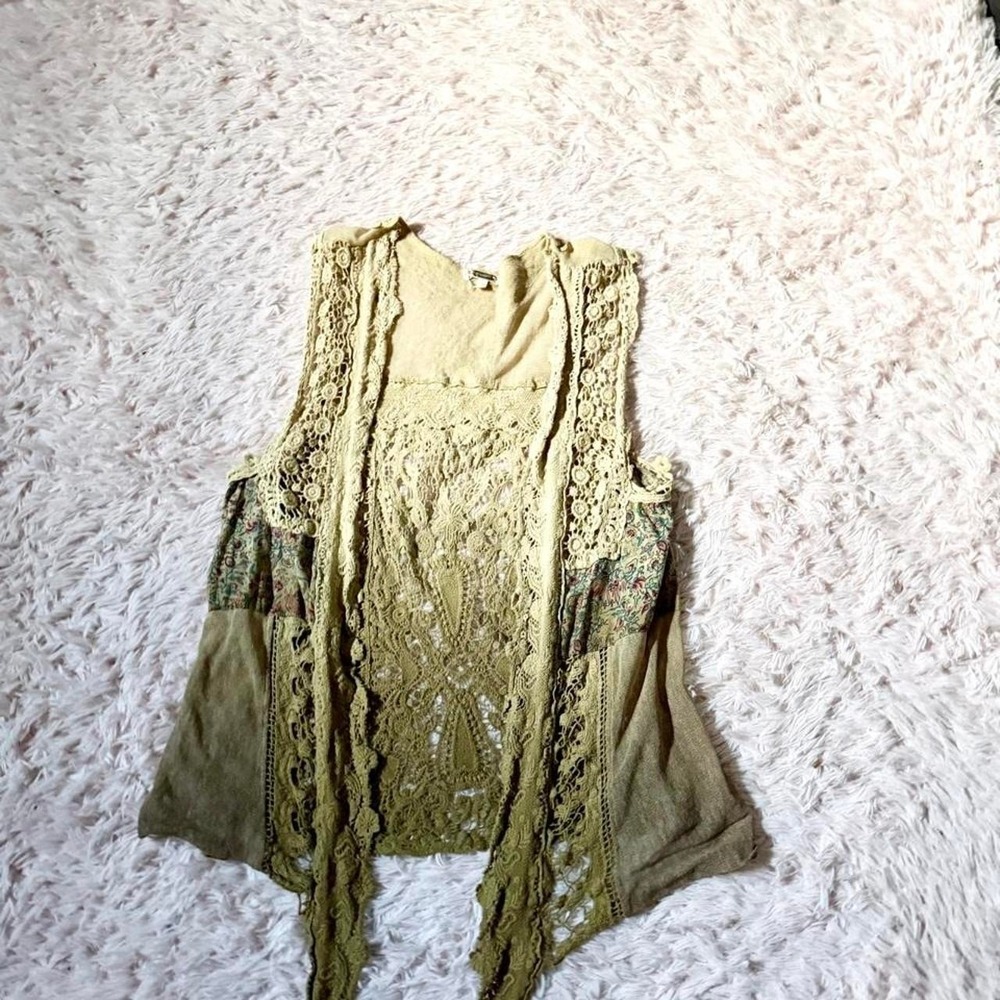 Cottage Core Lace Floral Vintage Inspired Hippie Crotchet Vest Womens S Earthy